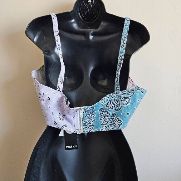 NWT Boohoo Blue Patchwork Denim Bralette Crop Top - Picture 4 of 9